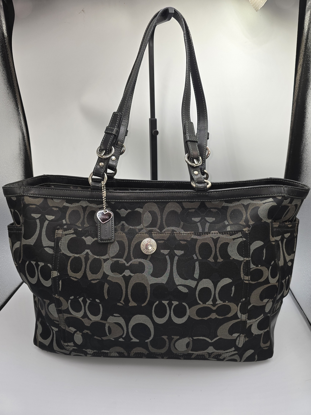 Vintage COACH 6429 RARE Lrge Diaper Tote Work Bag Black Grey Optic C Canvas READ